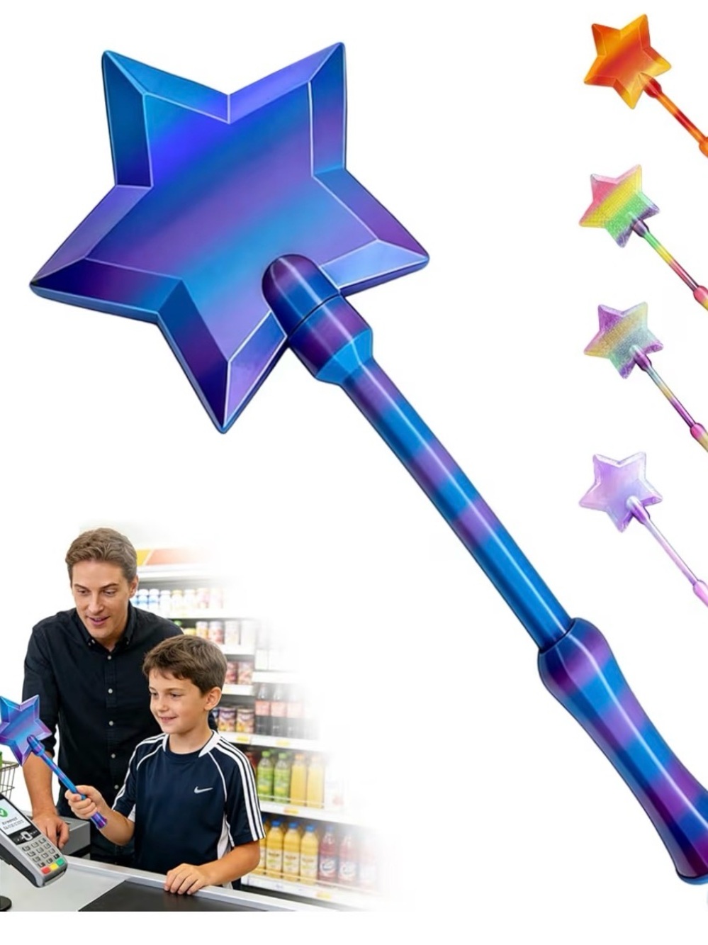 Magic Star Wand Toy - Shiny Blue Purple Star Wand for Kids